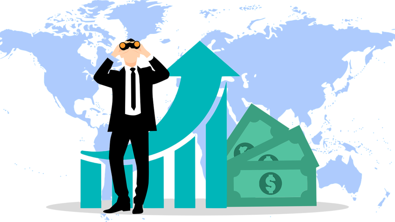 글로벌 금융 플랜 확인하기 안전하고 합리적 금융 플랜을 위해 세계를 살펴보는 사람의 모습