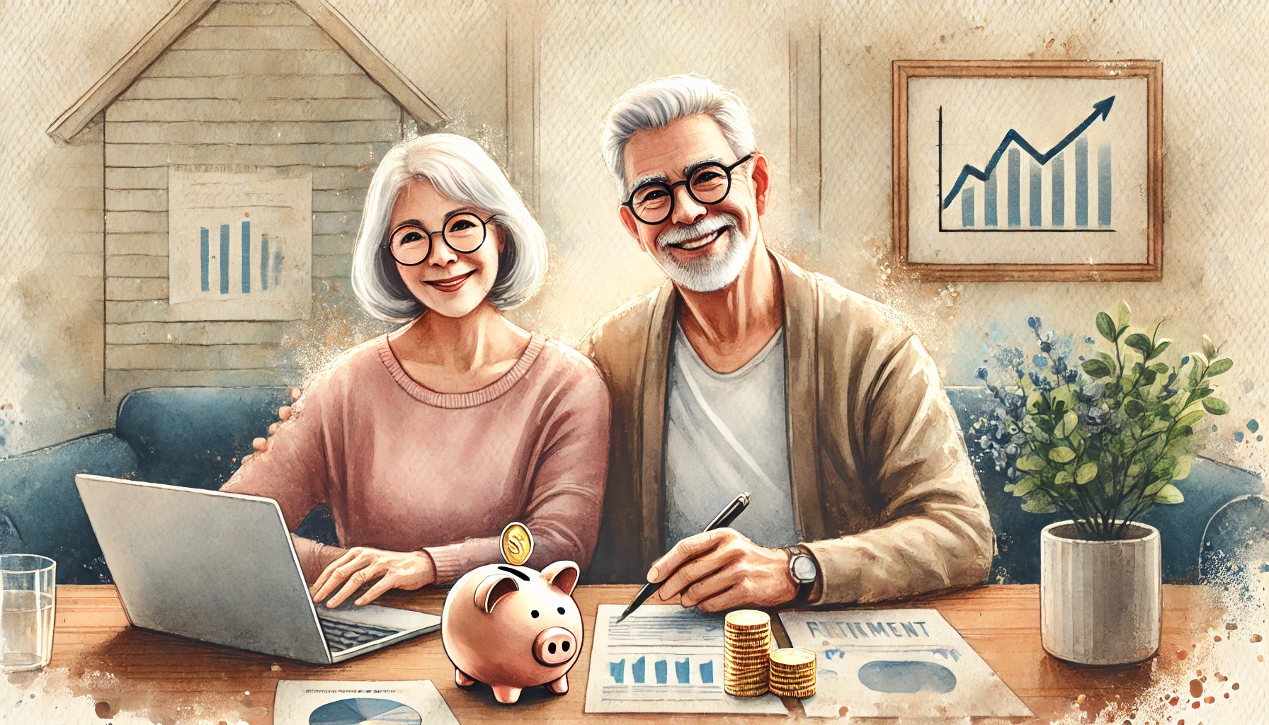 노후 자산 관리 5가지 전략 노후 자산을 5가지 전략에 맞춰 운영하는 노부부의 행복한 모습