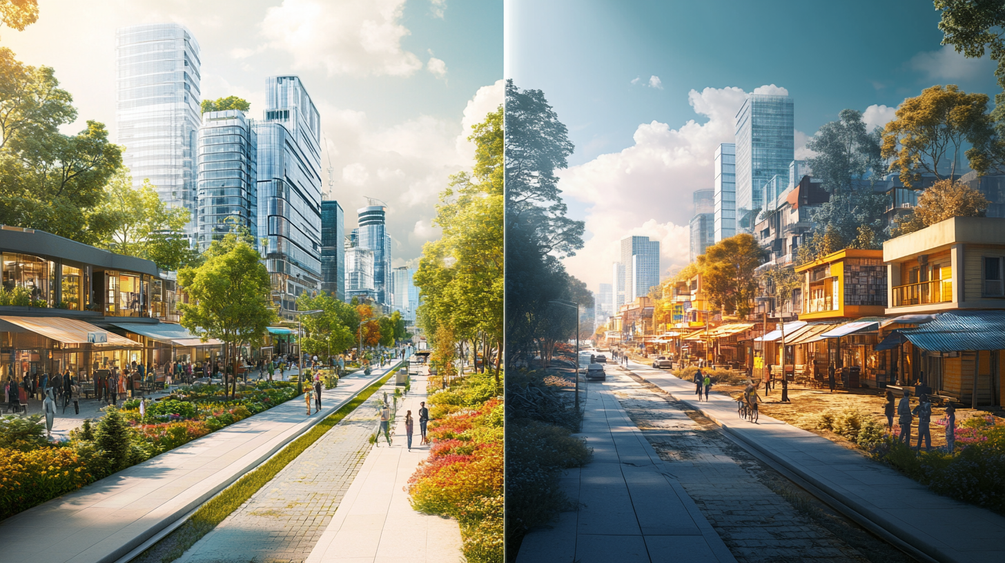 빈익빈 부익부 비교 모두가 마주한 현실 빈익빈 부익부의 모습을 나타낸 도시풍경 비교