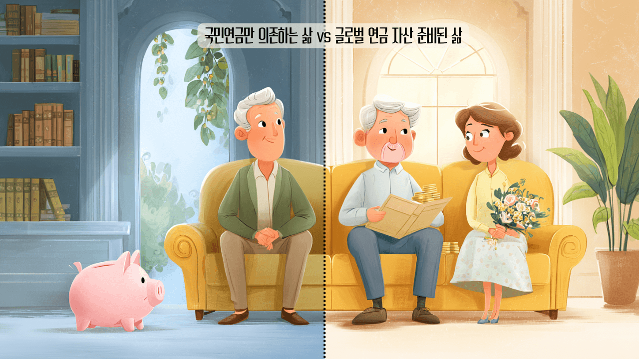 연금비교(1) 국민연금 의존 삶과 글로벌연금 준비된 삶 비교